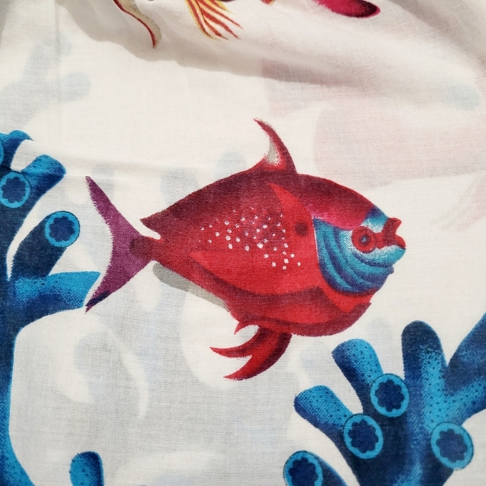 Soft Surroundings Oversized XS 100% Cotton Tunic Blouse Fish Coral Print Woman - Picture 4 of 13
